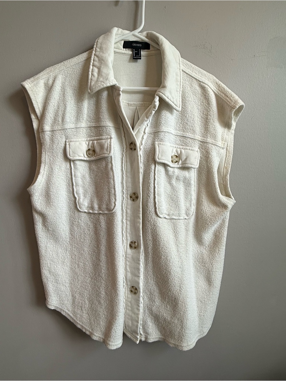 Forever 21 Cream Button-Front Collared Vest